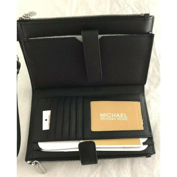 New Michael Kors Jet Set Travel Double zip wristlet wallet PVC Black - Picture 5 of 6